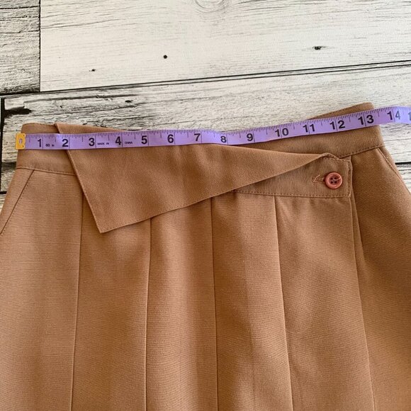 Vintage Camel Pleated High Rise Asymmetric Waist Midi Skirt - Picture 13 of 15